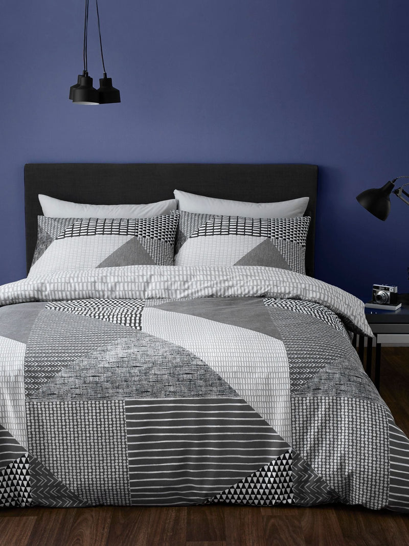 Catherine Lansfield Larsson Geo grey/black duvet cover and pillowcase set - British product