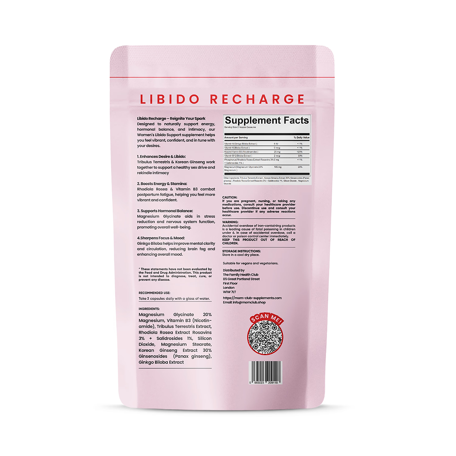 Libido Recharger botanical supplement for women, imported from the UK