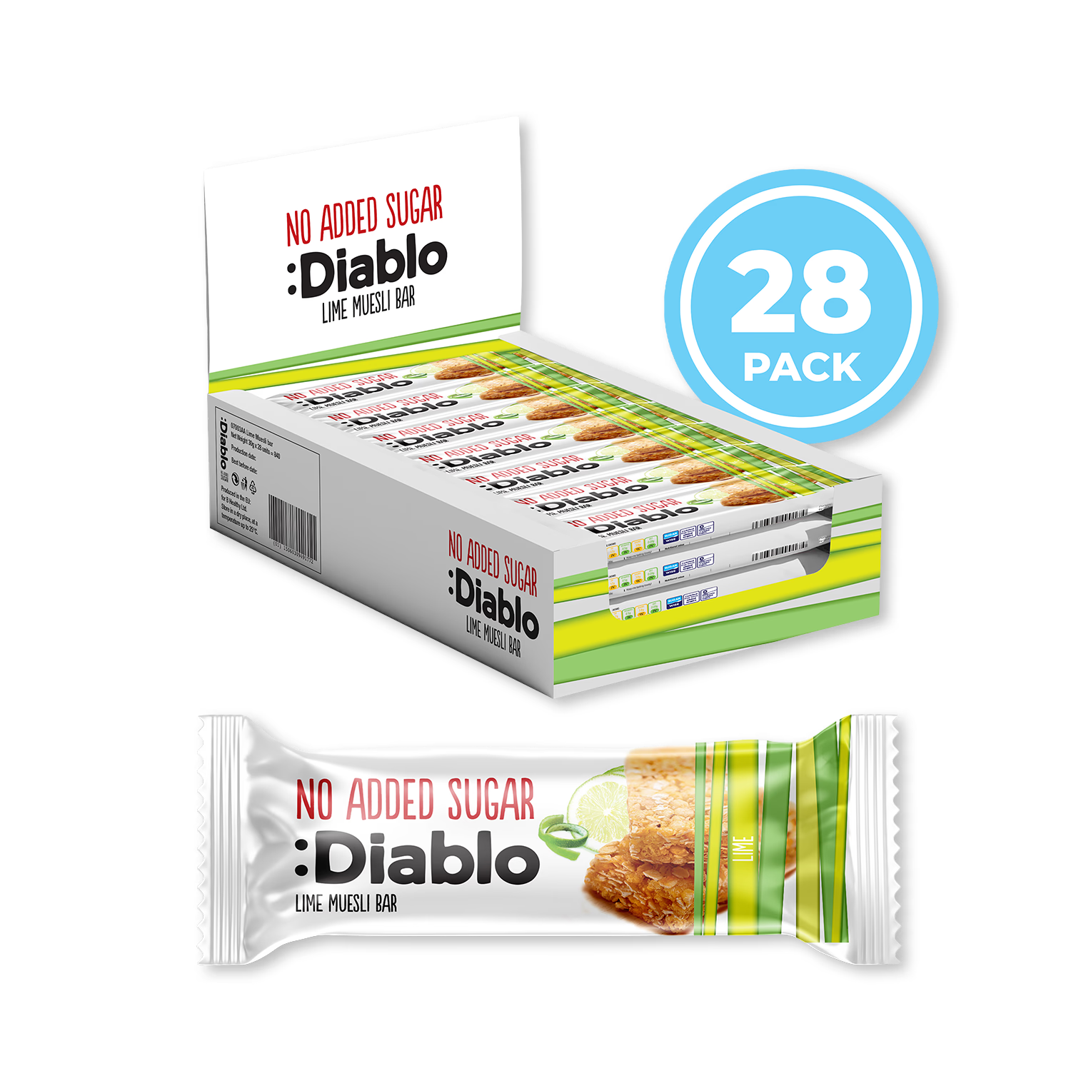 Diablo lime muesli bar 30g pack of 28, UK version
