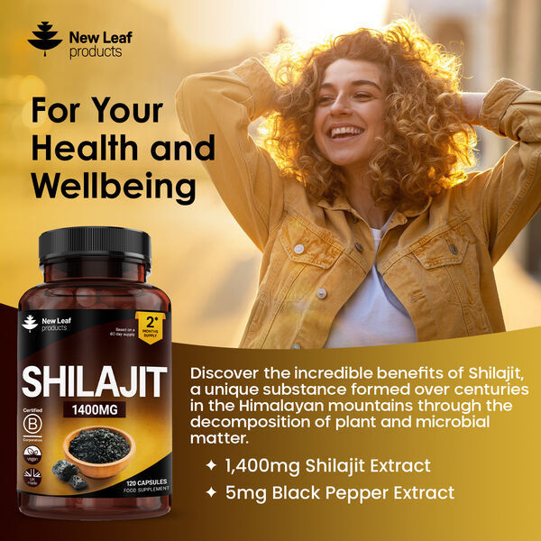 New Leaf Shilajit capsules 1400mg 60% fulvic acid 120 caps (British brand)