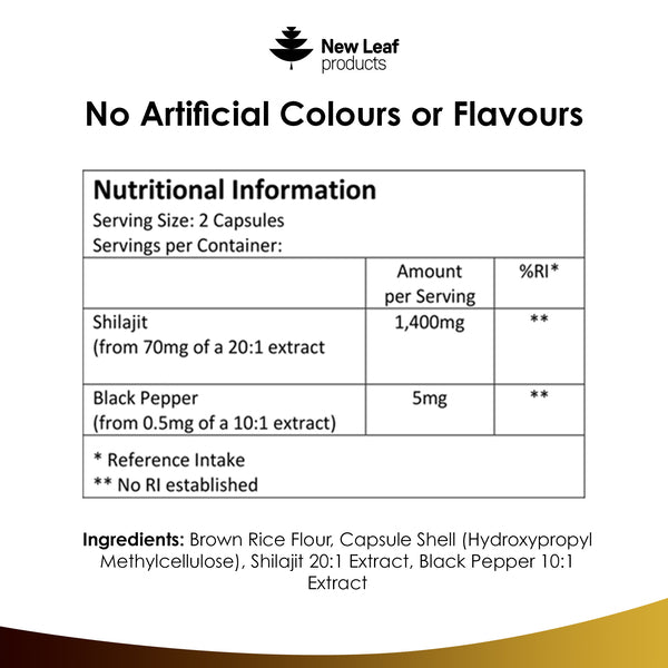 New Leaf Shilajit capsules 1400mg 60% fulvic acid 120 caps (British brand)