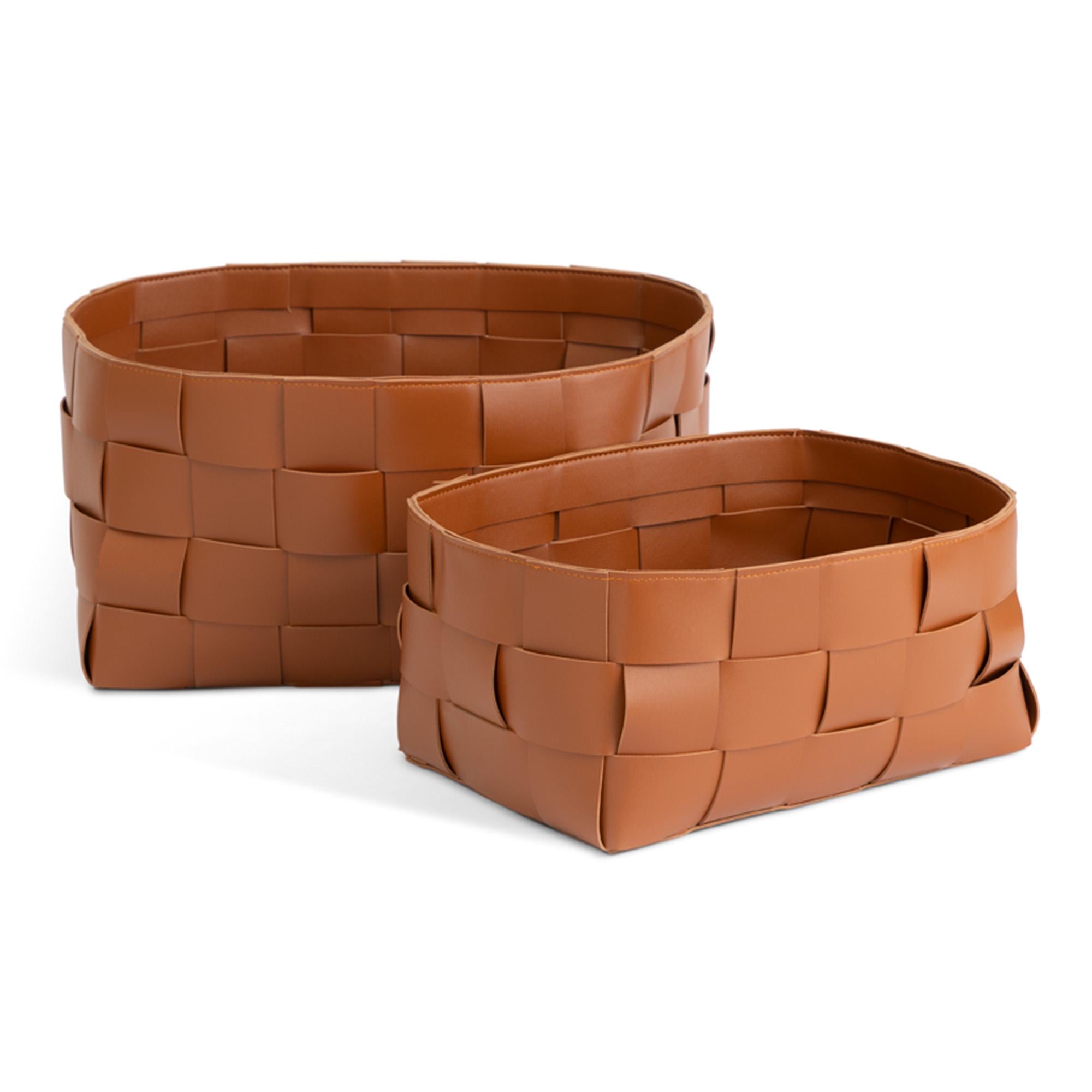 Habitat Recycled Faux Brown Leather Set of 2 Baskets GOODS Sainsburys   