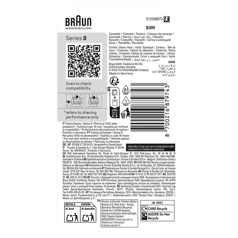 Braun Series 8 original replacement head 83M (British brand)