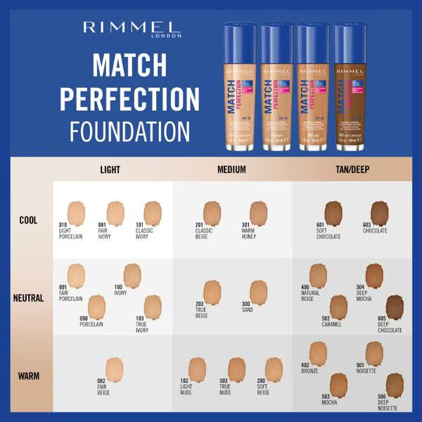 Rimmel London Match Perfection Foundation Light Nude, imported from the UK