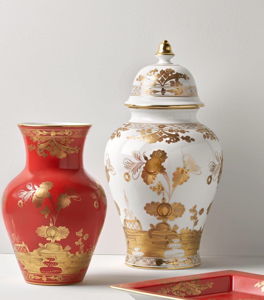 Ginori porcelain change tray with hand-painted gold florals, UK version