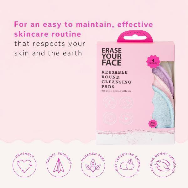Erase Your Face reusable round cleansing pads 4 pack - British product