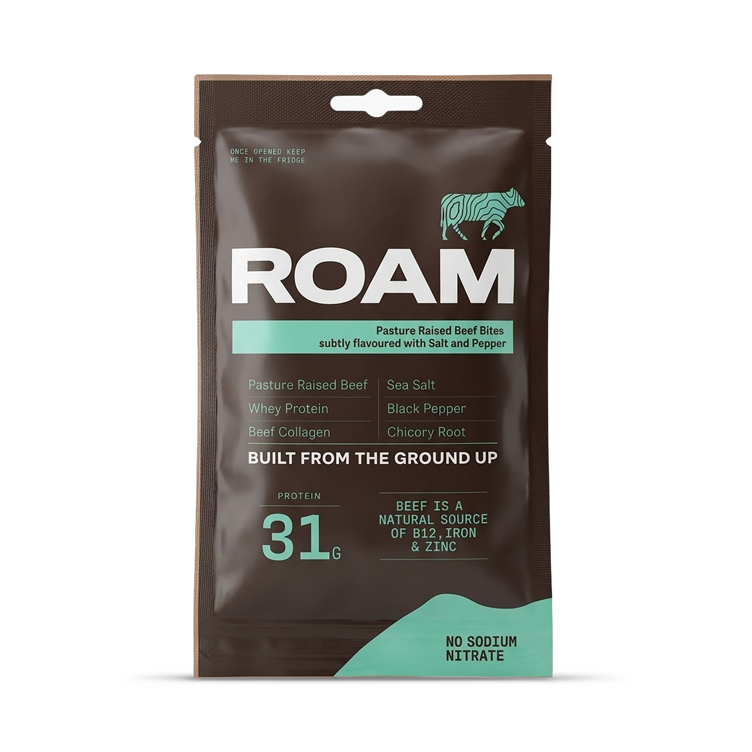 ROAM salt and pepper grass-fed beef bites 70g sharing bag (British brand)