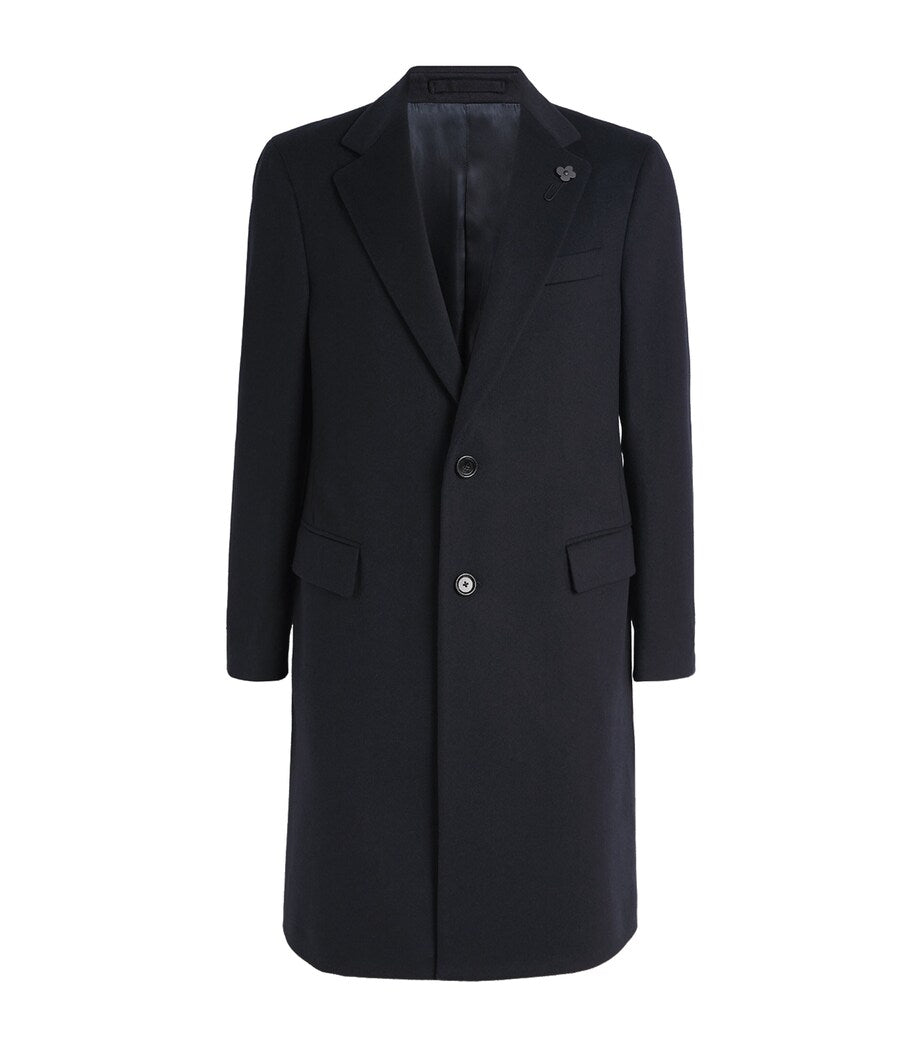 Regular Fit Virgin Wool Overcoat with Notched Lapels
