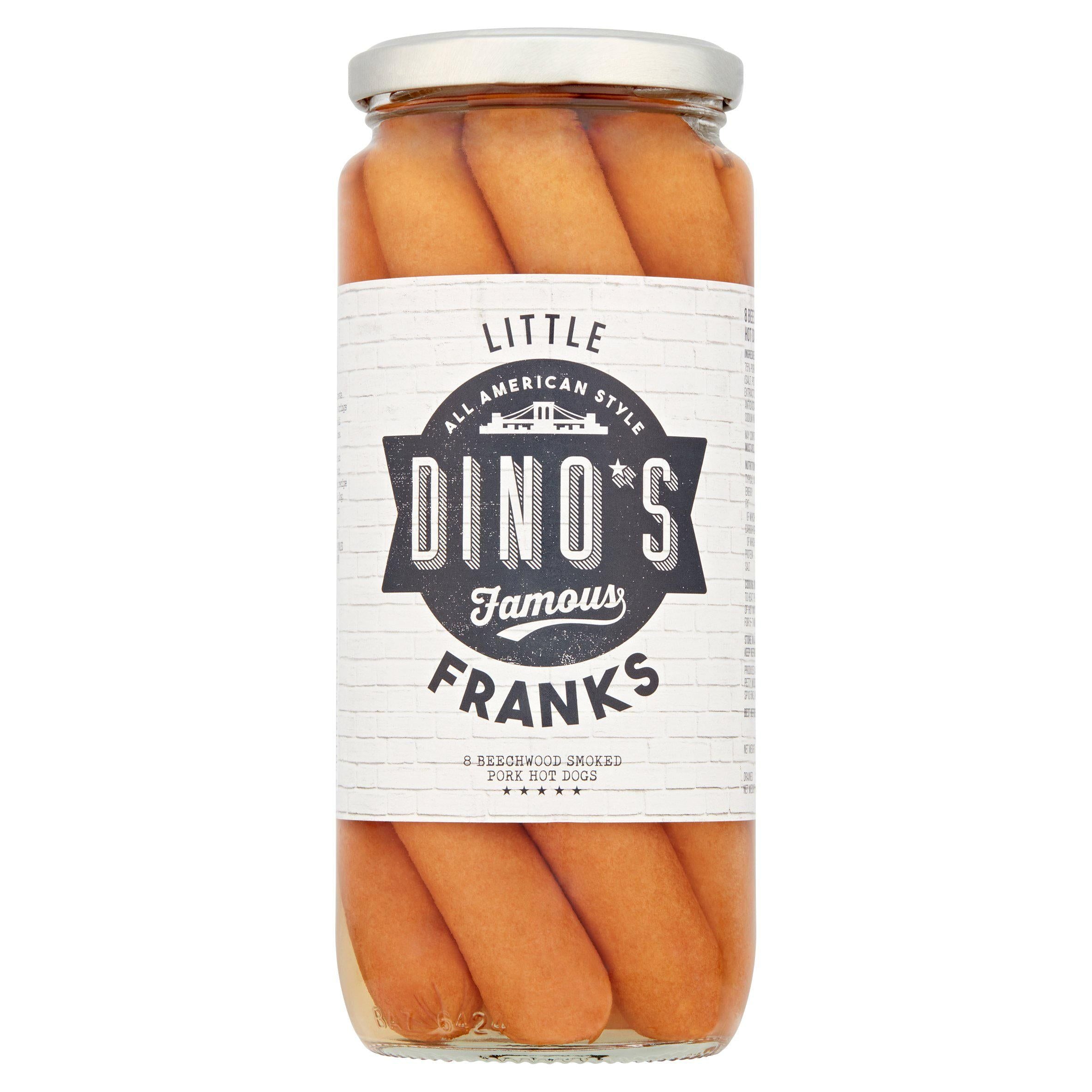 Dino's Famous Little Franks Beechwood Smoked Pork Hot Dogs x8 550g GOODS Sainsburys   