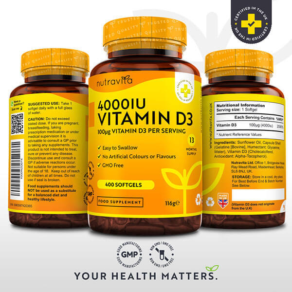 Nutravita Vitamin D3 4000IU 100µg - 400 Softgel Capsules