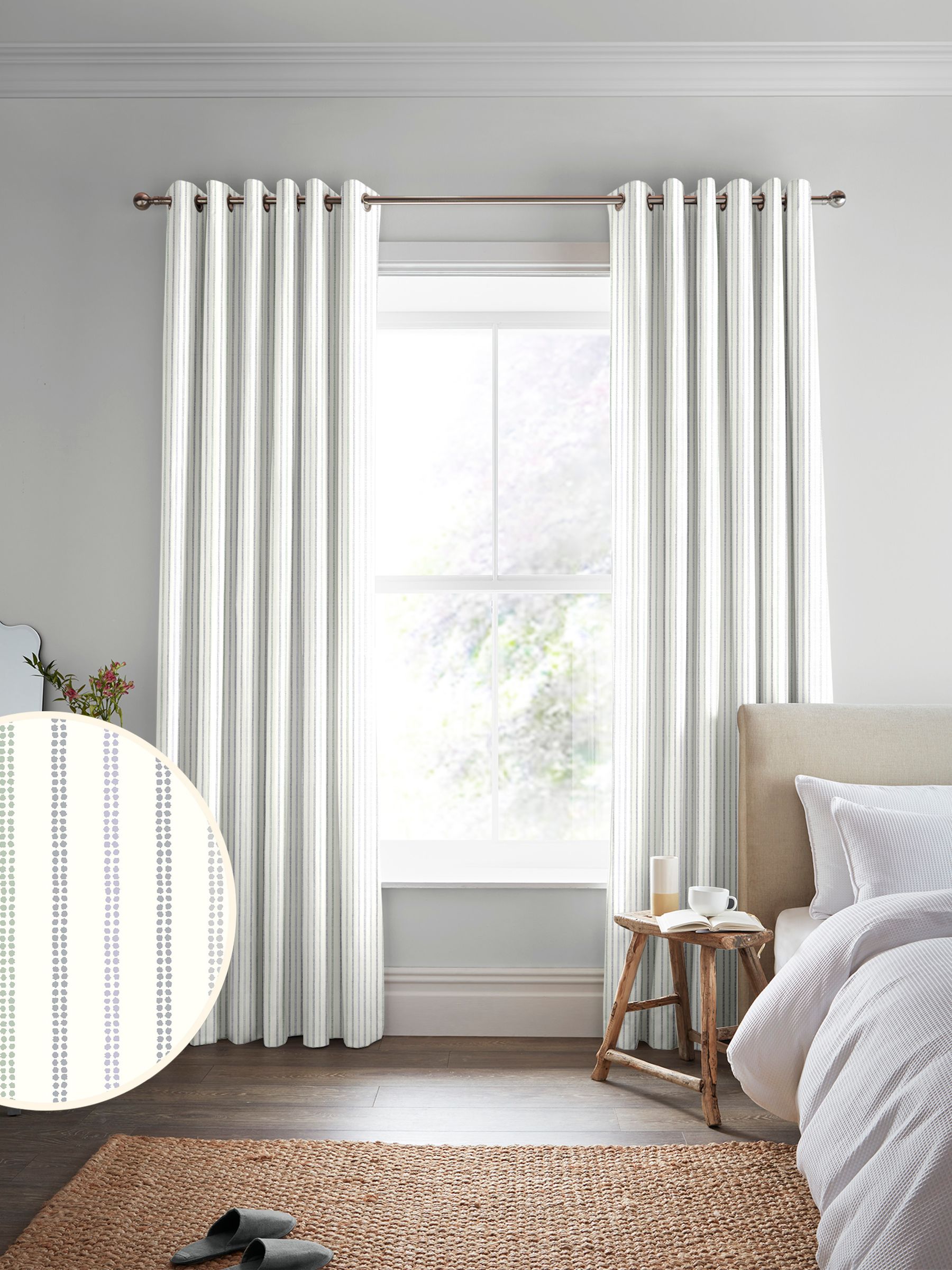 Laura Ashley curtains dove grey candy stripe, UK version