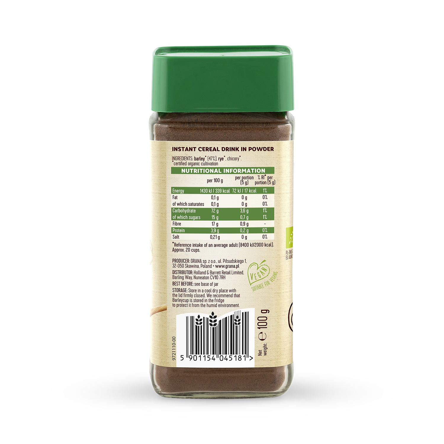 Barleycup organic coffee alternative cereal drink 100g - British product