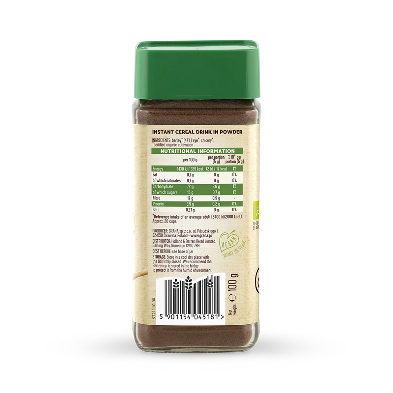 Barleycup organic coffee alternative cereal drink 100g - British product
