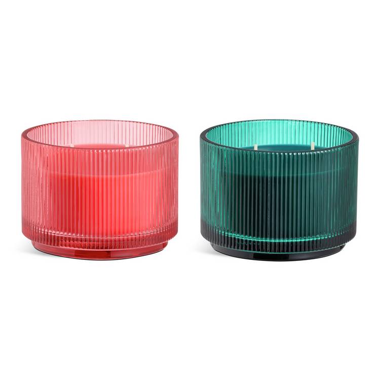 Habitat multiwick scented candle set in red and green glass, UK version