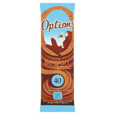 Options instant Belgian hot chocolate drink 11g, imported from the UK