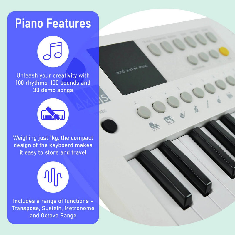 Axus Mini 37 key portable electronic keyboard white, UK version