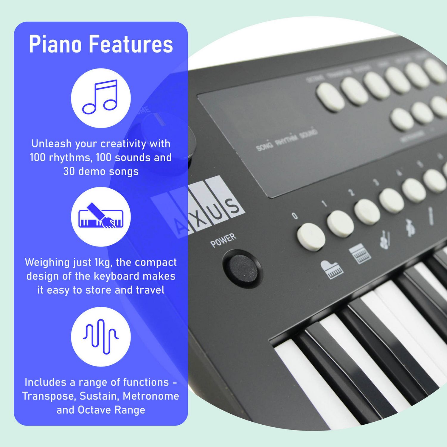 Axus Mini 37-key portable electronic keyboard black - British product