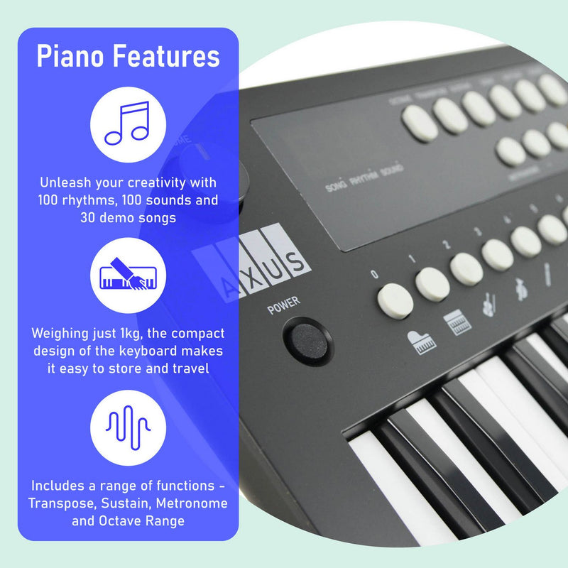Axus Mini 37-key portable electronic keyboard black - British product