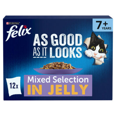 Felix Senior 7+ mixed jelly wet cat food 12 x 85g pouch - British product