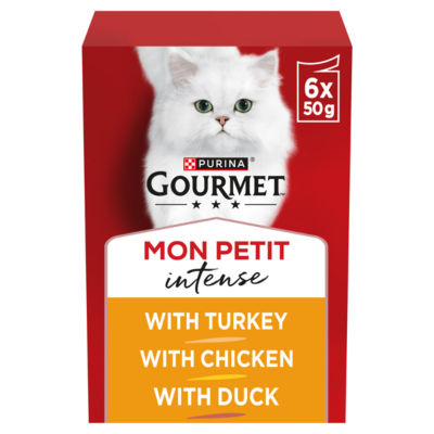 Gourmet wet cat food meaty variety duck, chicken, turkey 6x50g, UK version