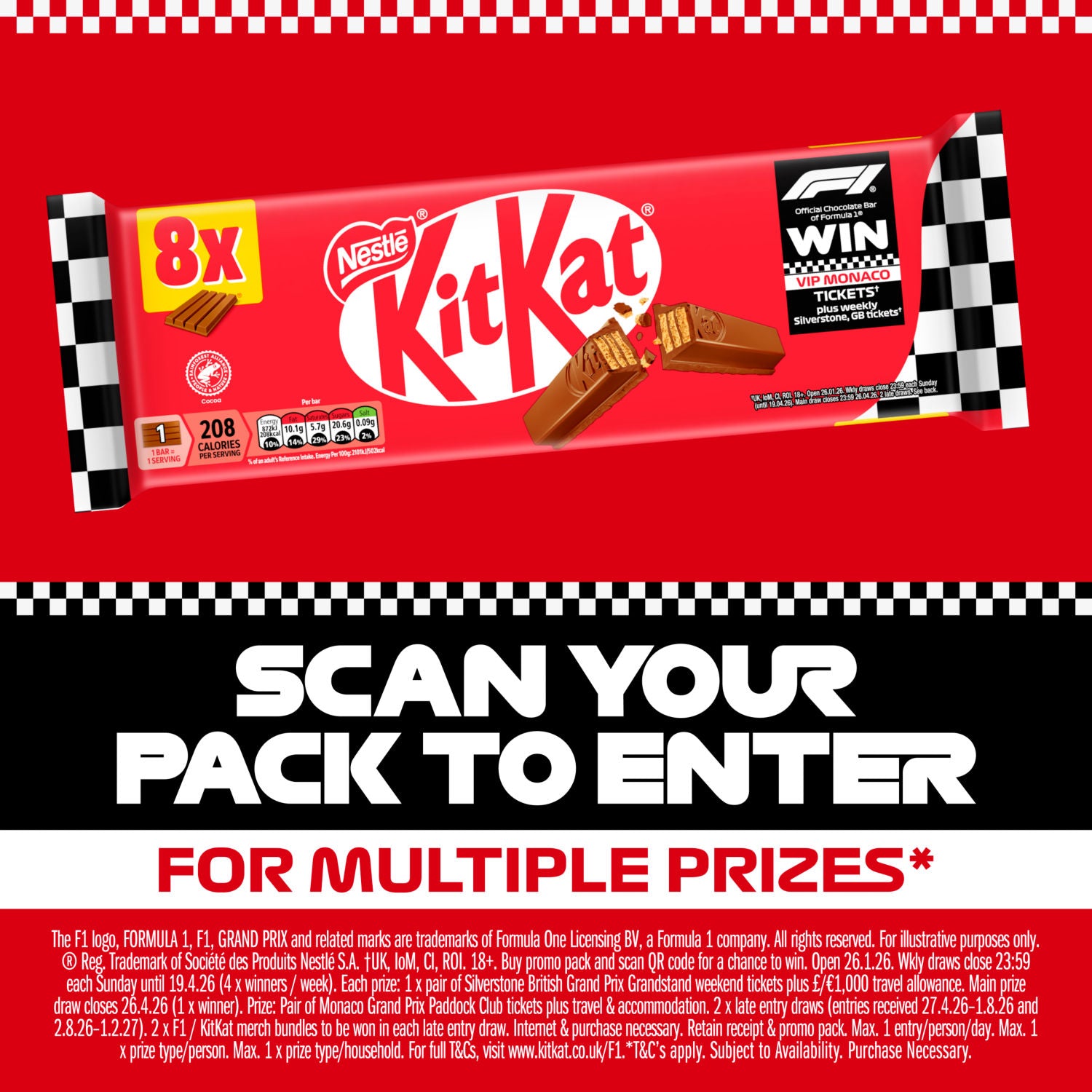 Kit Kat F1 4 Finger chocolate bar 332g, UK version