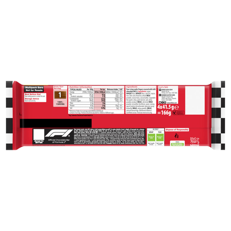 Kit Kat F1 4 Finger milk chocolate bar 166g, UK version