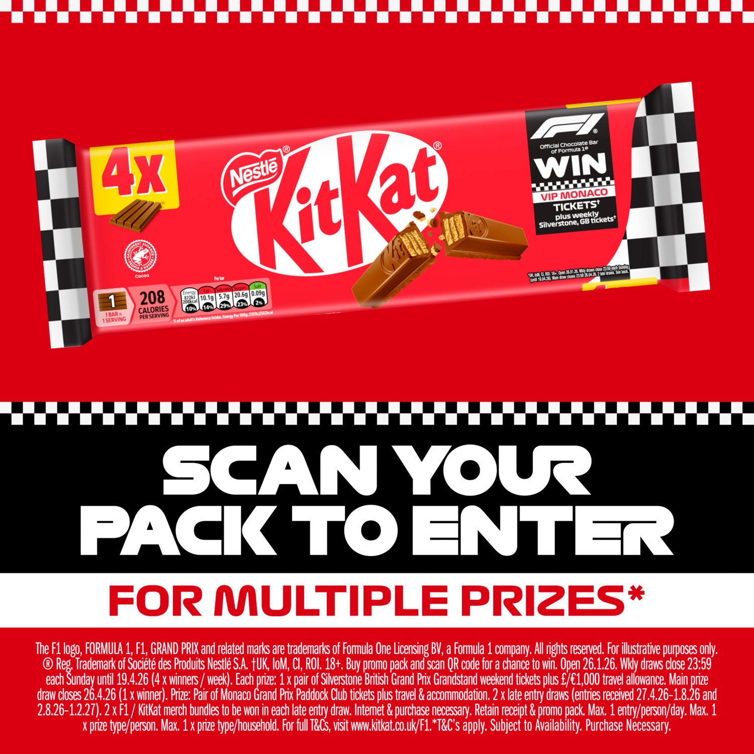 Kit Kat F1 4 Finger milk chocolate bar 166g, UK version