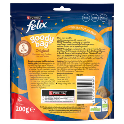 FELIX Goody Bag cat treats Original Chicken Liver Turkey 200g, UK version