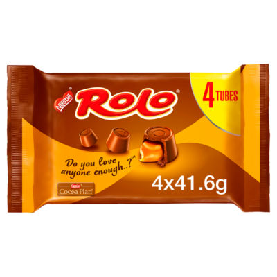ASDA ROLO Milk Chocolate & Caramel Tube 4 Pack Chocolate Toffee Candies 166.4g- Buy online at McGrocer