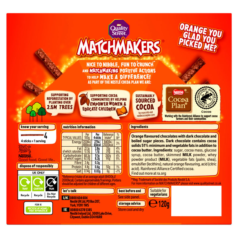 Quality Street orange chocolate sticks 120g, imported from the UK