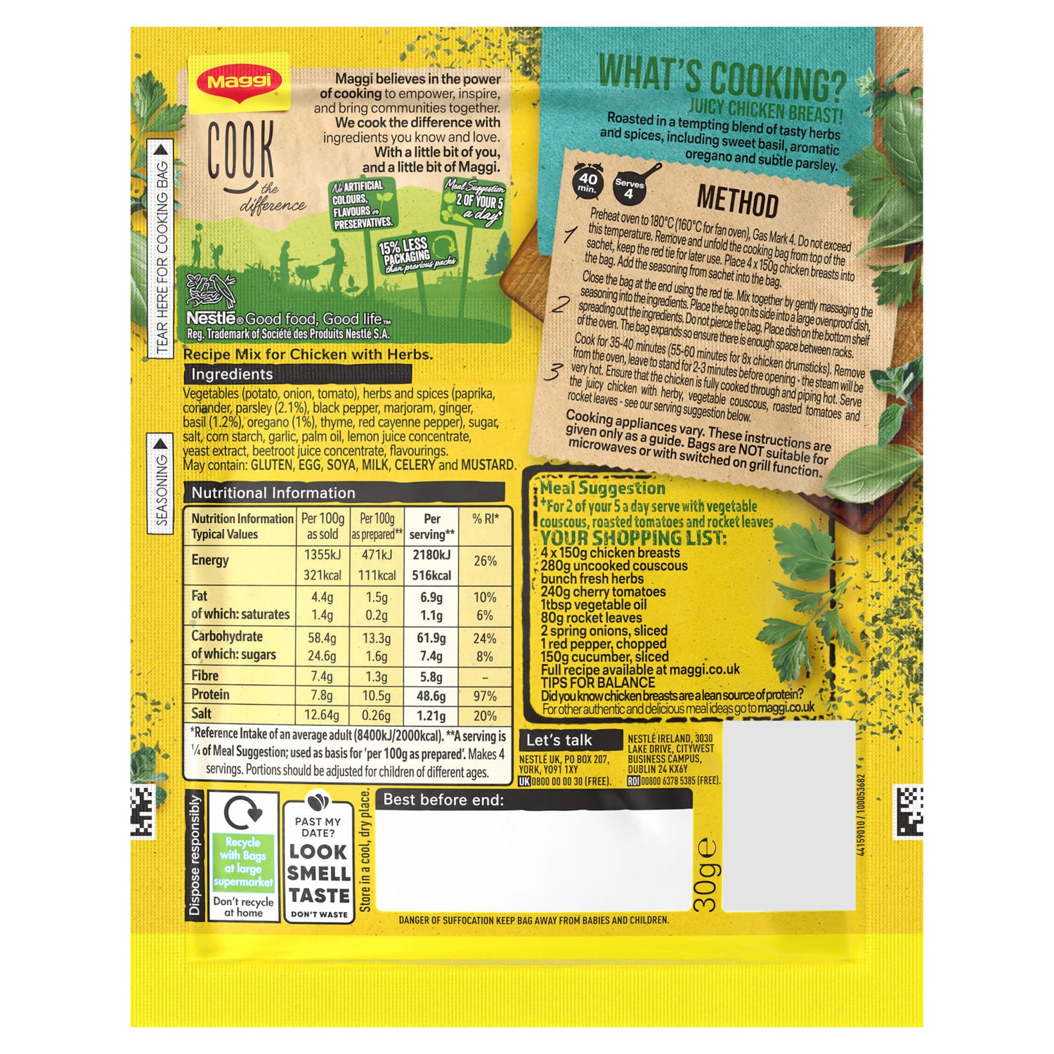 Maggi mixed herbs seasoning mix 30g, imported from the UK