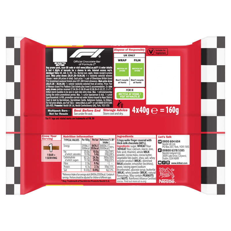 Kit Kat F1 Chunky milk chocolate bar 4 pack 160g, UK version