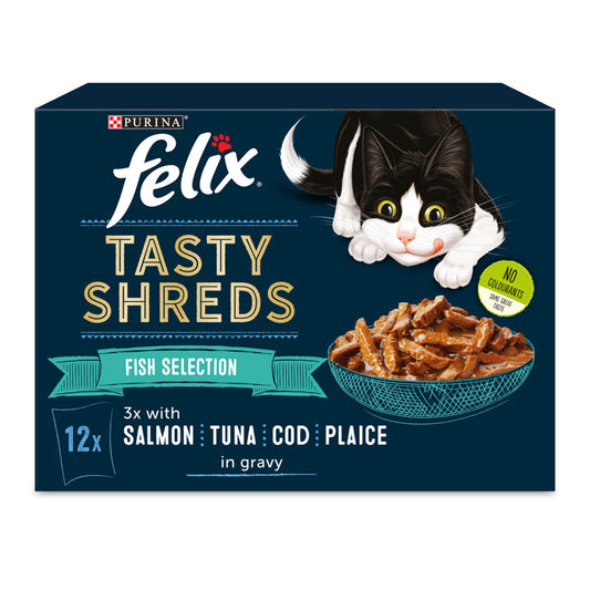 Felix Tasty Shreds Fish Selection in Gravy Cat Food Pouches GOODS ASDA   