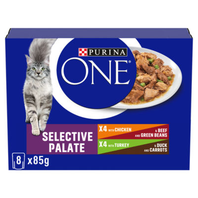 Purina ONE Mini Fillets Selective Palate wet cat food 8x85g, imported from the UK