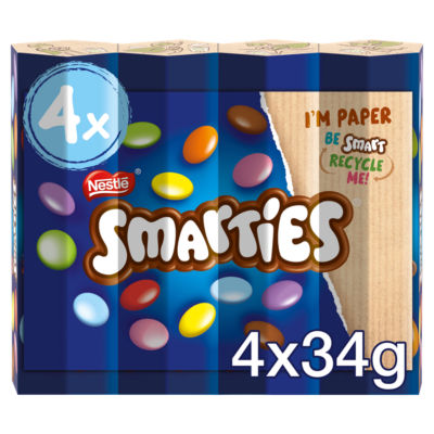 Smarties Milchschokoladen-Tube, 4er-Pack Multipack Süßigkeiten, 136g