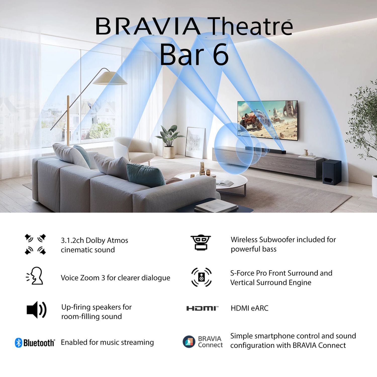 Sony BRAVIA Theatre Bar 6 soundbar and subwoofer, imported from the UK
