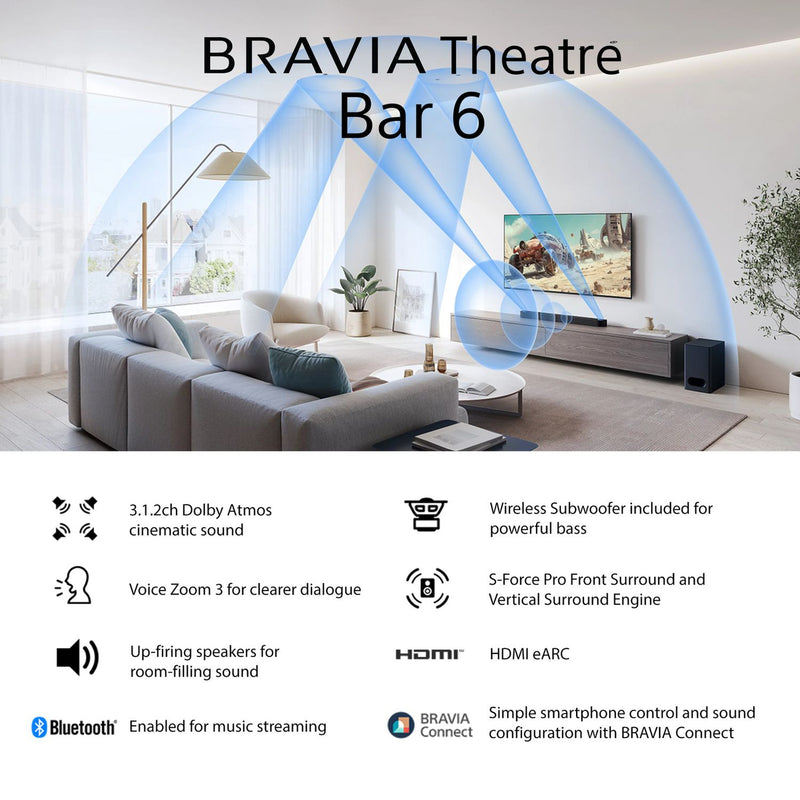 Sony BRAVIA Theatre Bar 6 soundbar and subwoofer, imported from the UK