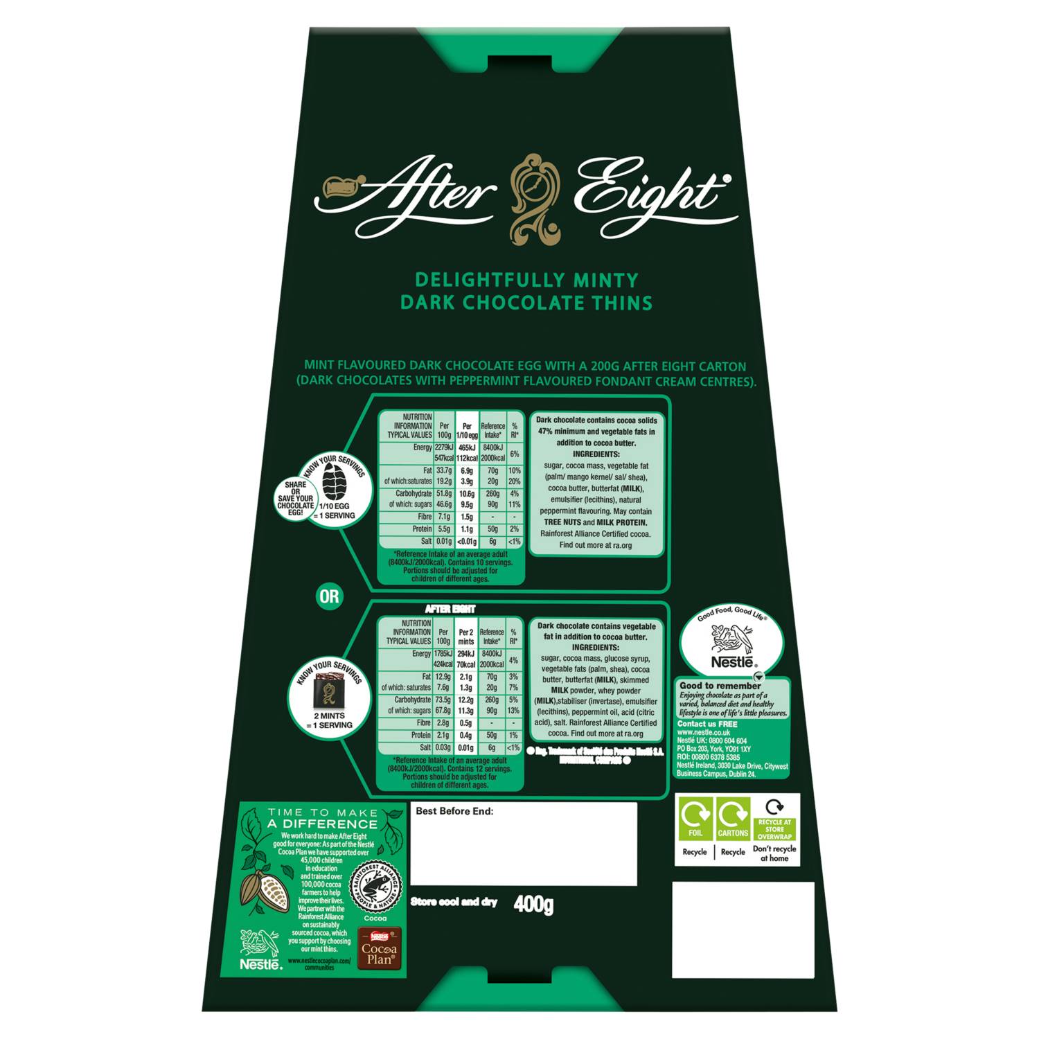 After Eight premium mint dark chocolate egg 400g, imported from the UK
