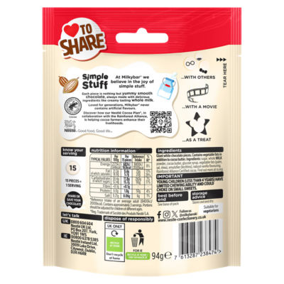 Milkybar giant white chocolate buttons 94g, imported from the UK