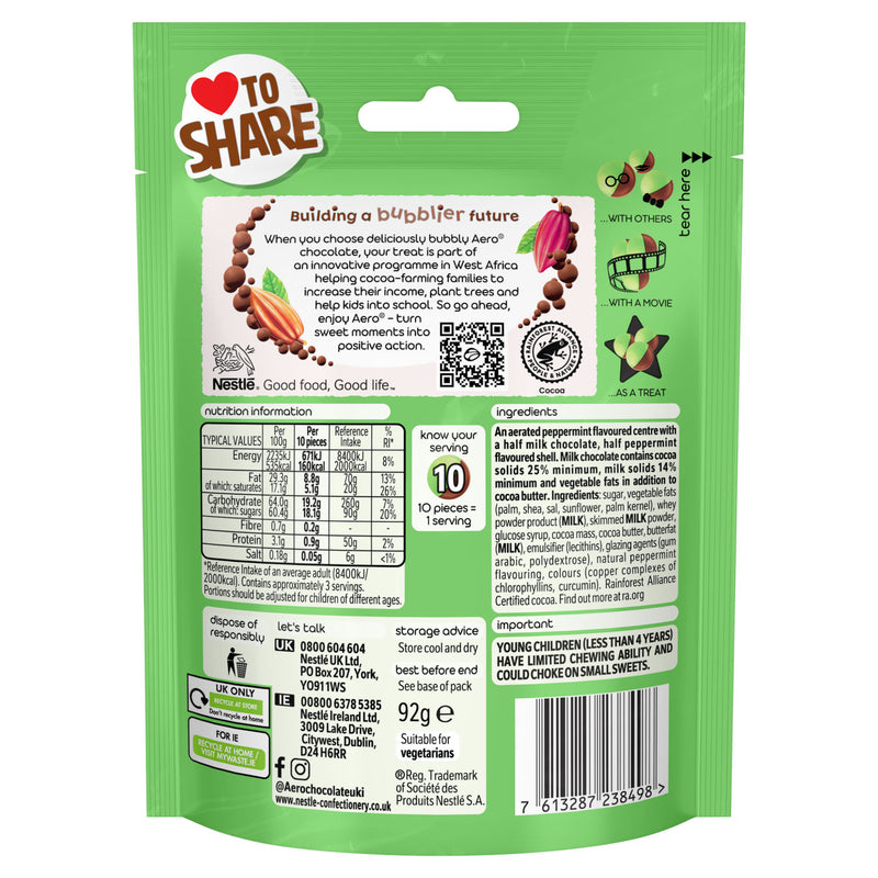 Aero peppermint chocolate bubbles sharing bag 92g - British product