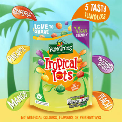 Rowntree's Tropical Tots Vegan Fruchtgummi-Süßigkeiten für gemeinsame Nutzung Beutel 140g