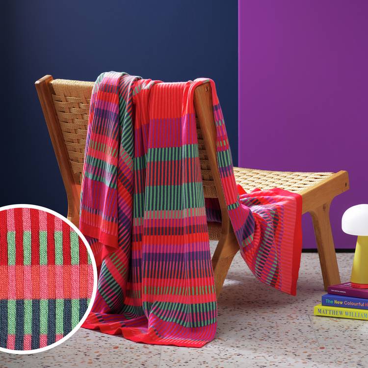 Margo Selby knitted throw red 150x125cm, imported from the UK