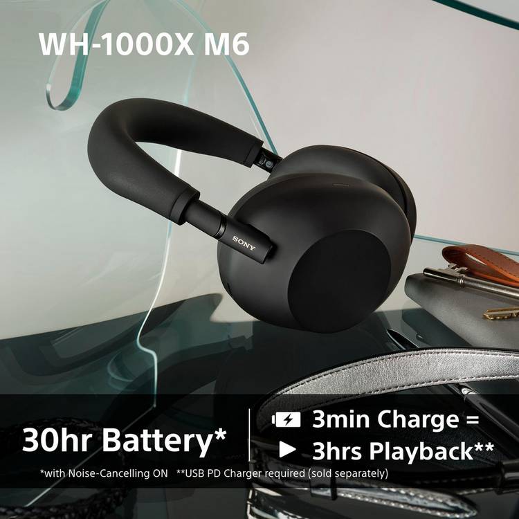 Sony WH-1000XM6 noise cancelling wireless headphones black (British brand)
