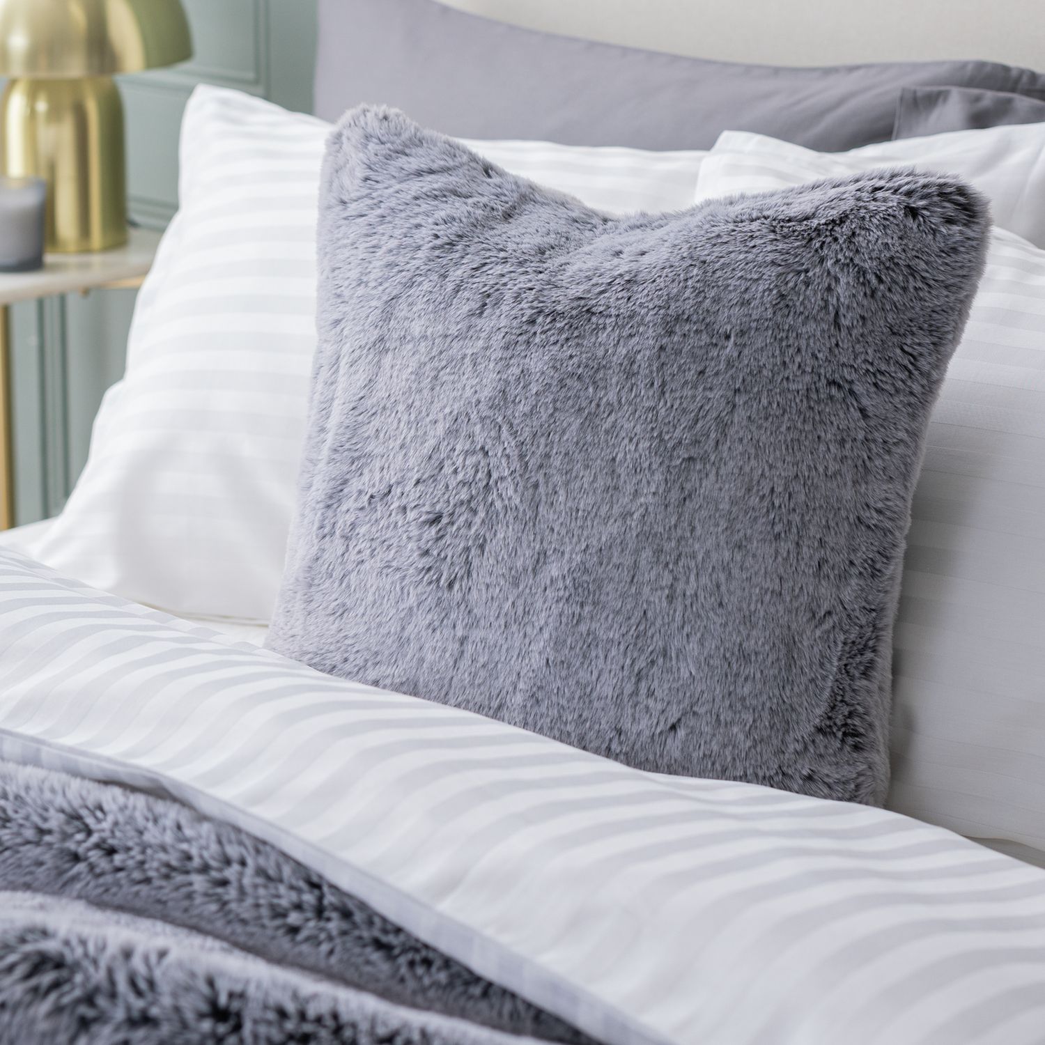 Habitat Faux Fur Tipped Cushion - Charcoal - 43x43cm
