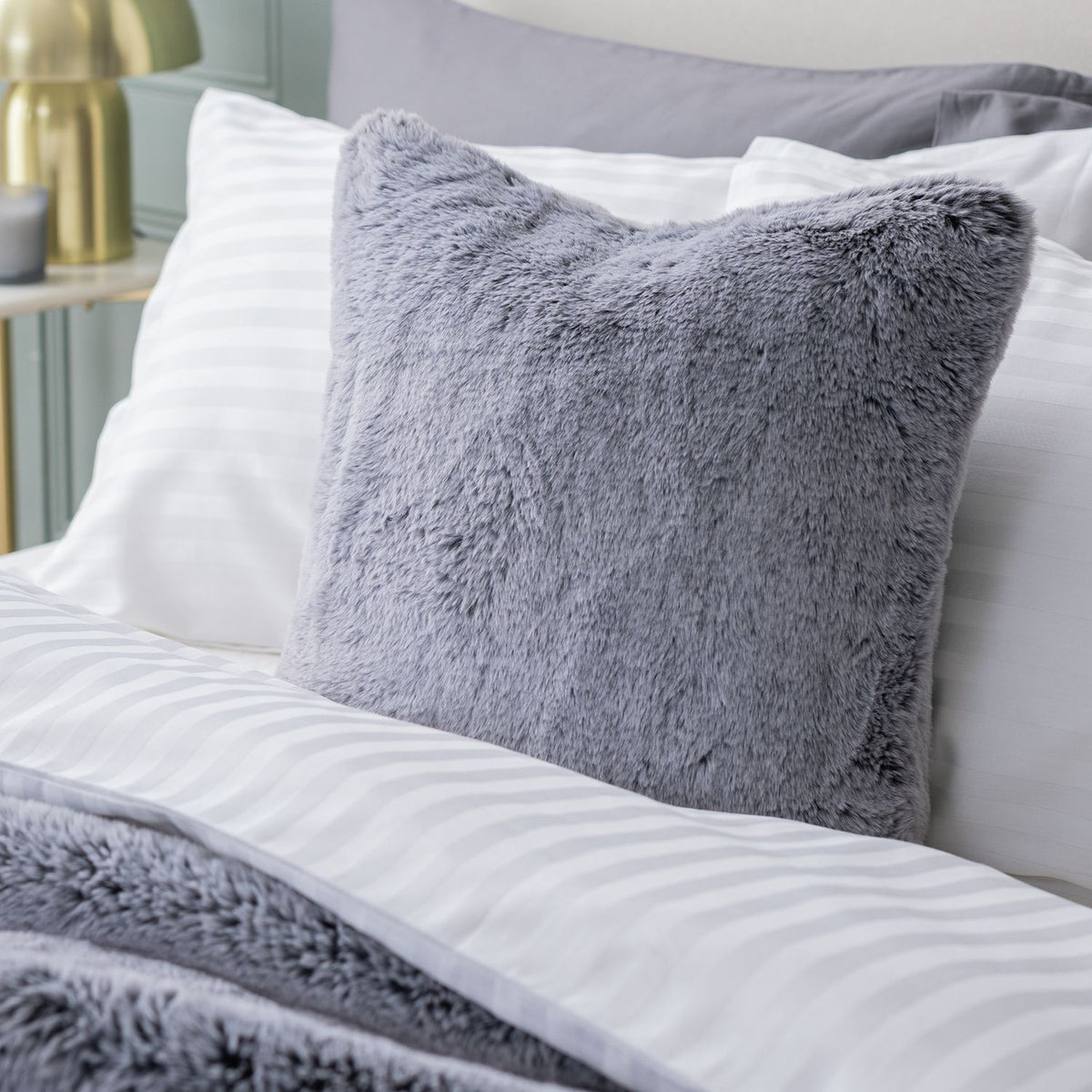Habitat Faux Fur Tipped Cushion - Charcoal - 43x43cm
