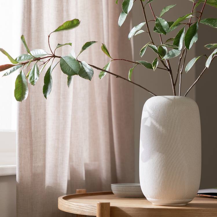 Habitat large ribbed ceramic vase natural 27cm, UK version