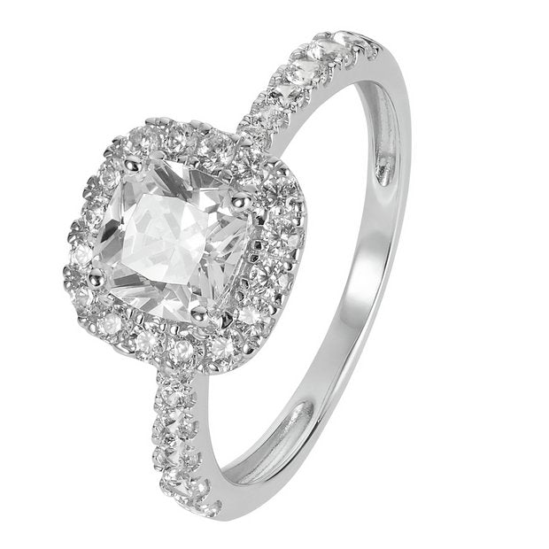Revere 9ct white gold halo ring cubic zirconia, imported from the UK