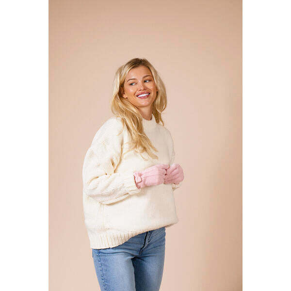 SVNX bow knitted gloves in pink one size - British product