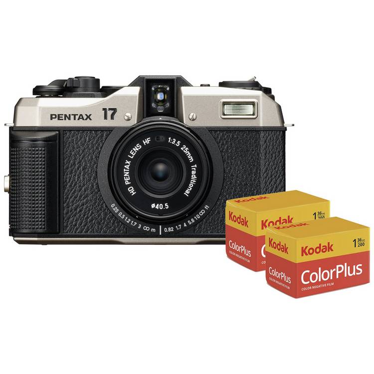 Pentax compact film camera half-frame with 2 film rolls - British product