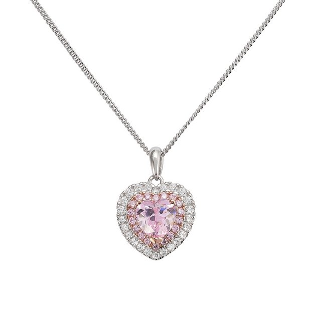 Revere rose gold plated heart cubic zirconia pendant necklace with 45.7cm chain (British brand)